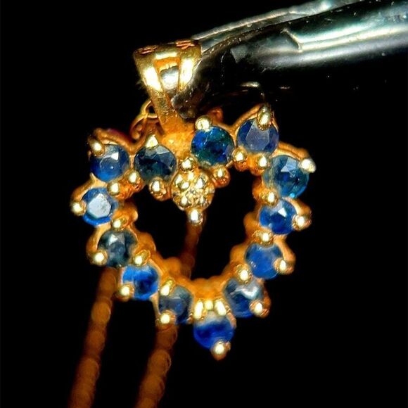 Dainty 14K Gold Rubies/Sapphires Heart Necklace - Picture 9 of 12